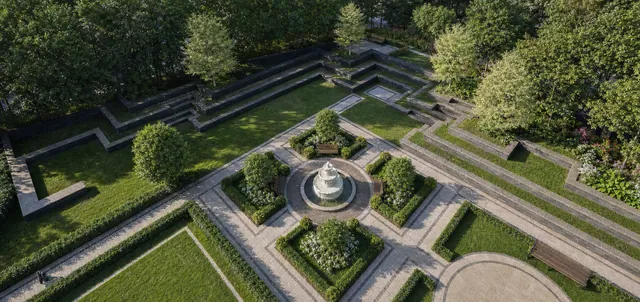 The open air amphitheatre with tiered seating at Godrej Regent Park