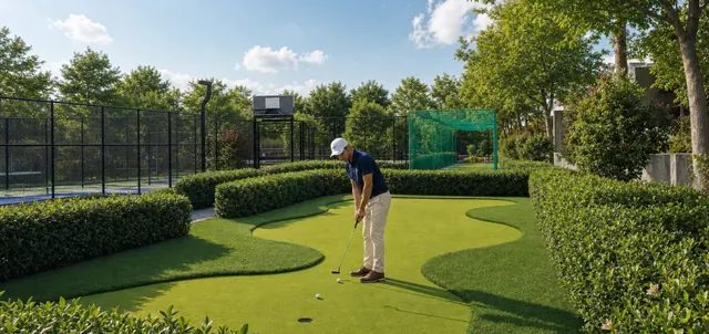 The golf putting green laid into the landscaping at Godrej Regent Park