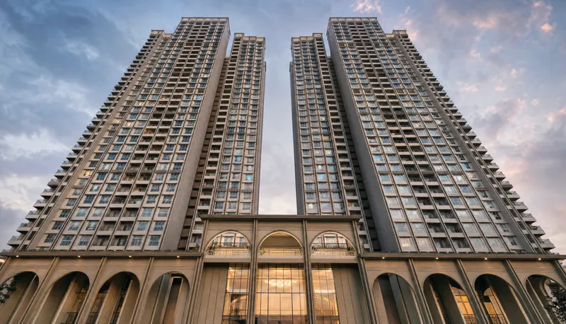 Towers and landscaped grounds at Godrej Regent Park, Sarjapur Road
